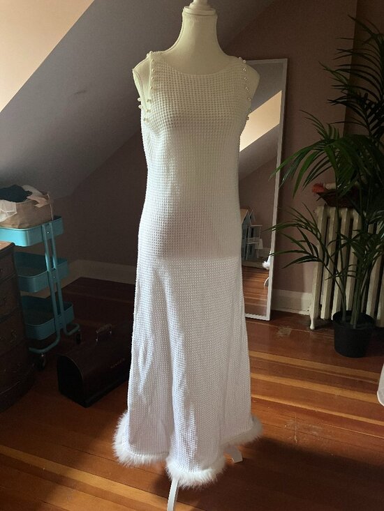 Dresses & Skirts - White loose cable knit fur trimmed maxi dress long sundress cover up summer